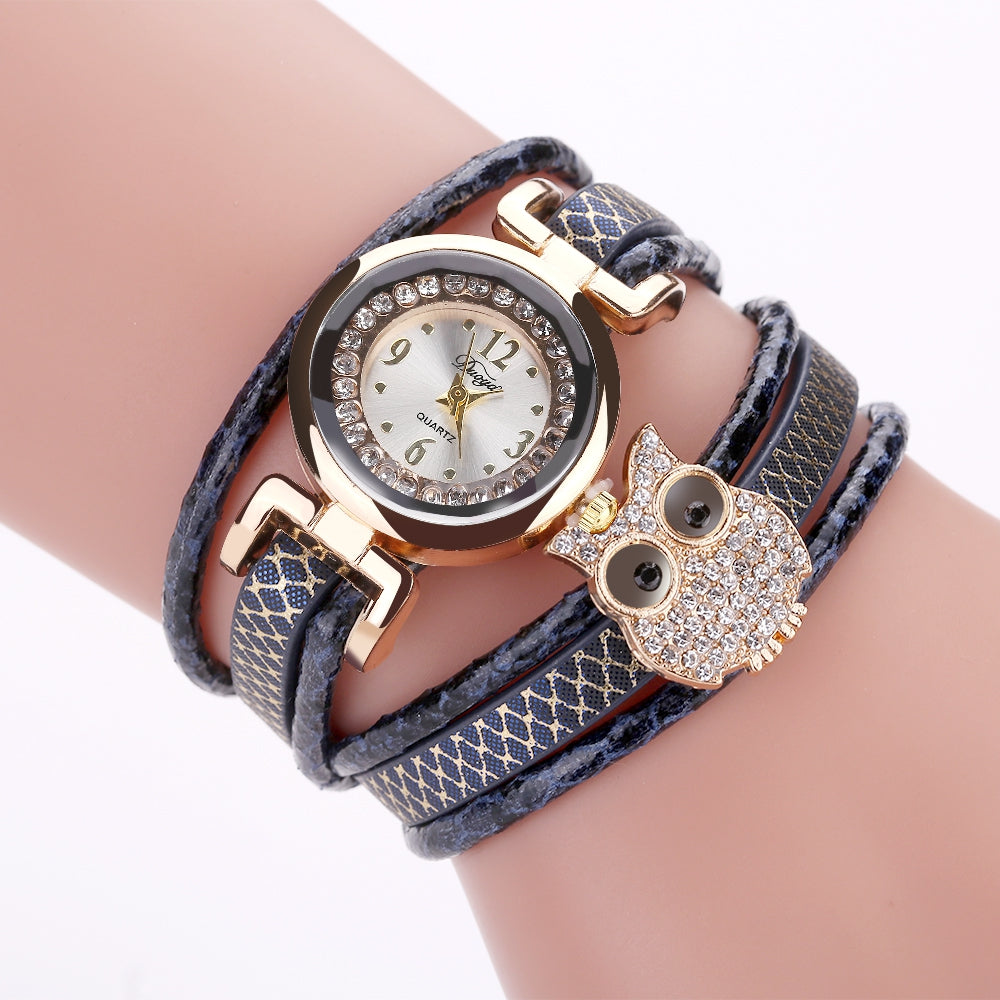 DUOYA D170 Women Owl Bracelet Wrist Watch With Diamond