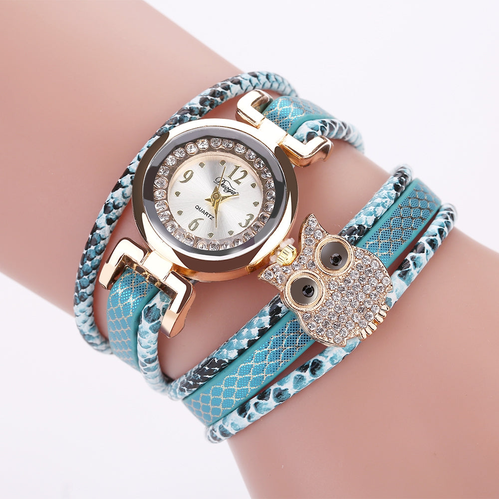 DUOYA D170 Women Owl Bracelet Wrist Watch With Diamond