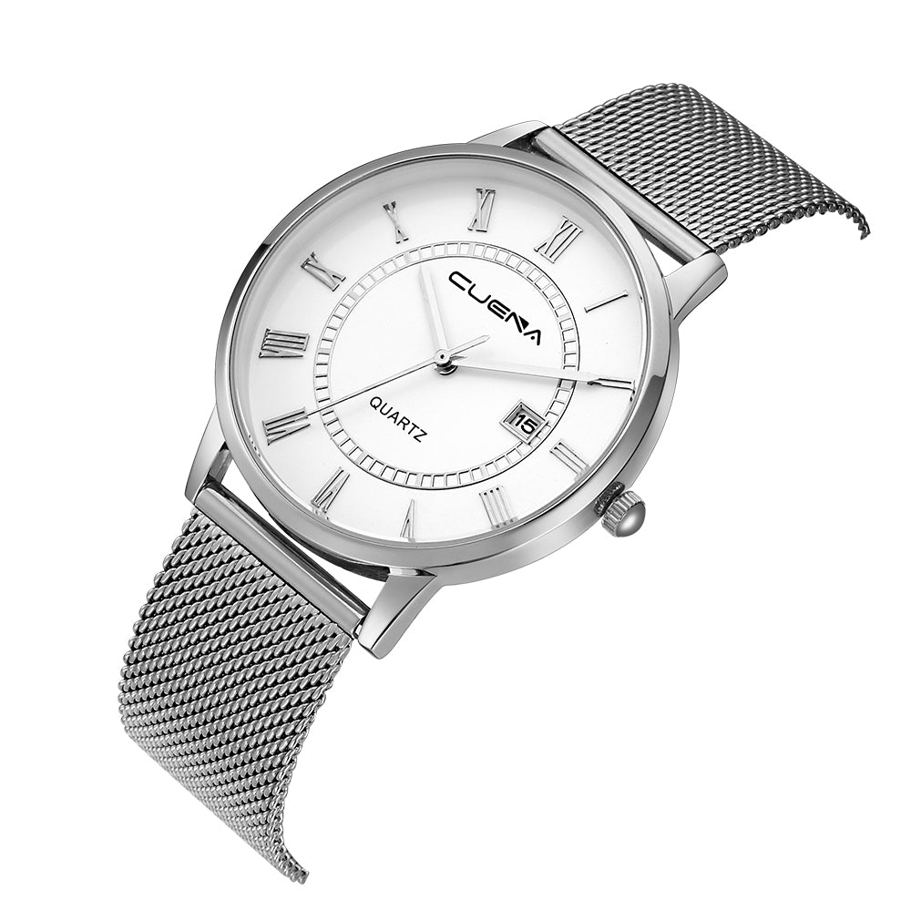 CUENA 6602G Fashion Trendy Men Stainless Steel Watch band Quartz Wristwatch
