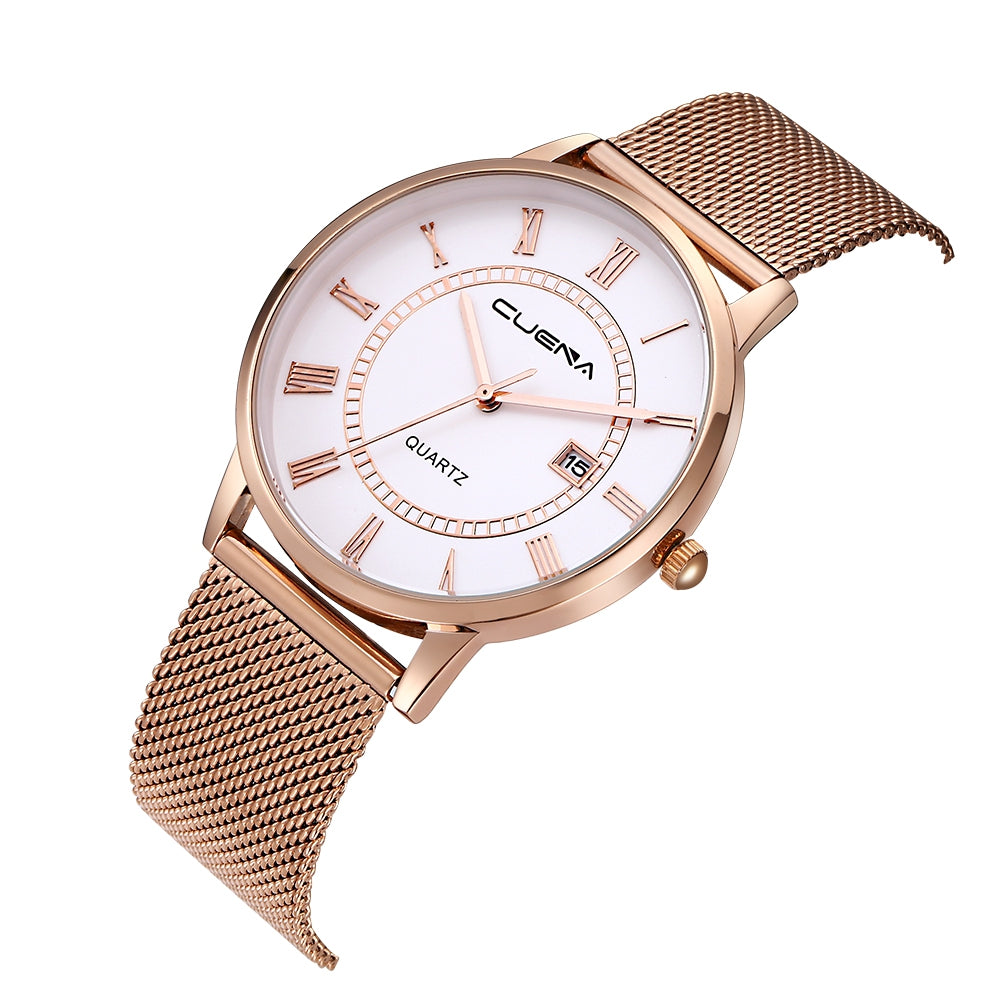 CUENA 6602G Fashion Trendy Men Stainless Steel Watch band Quartz Wristwatch