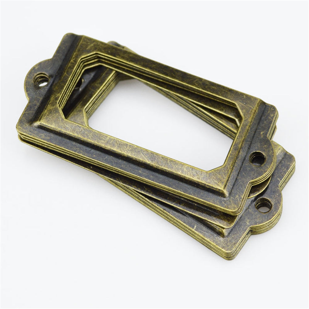 12PCS Antique Brass Metal Label Pull Frame Handle File Name Card Holder for Furniture Cabinet Dr...