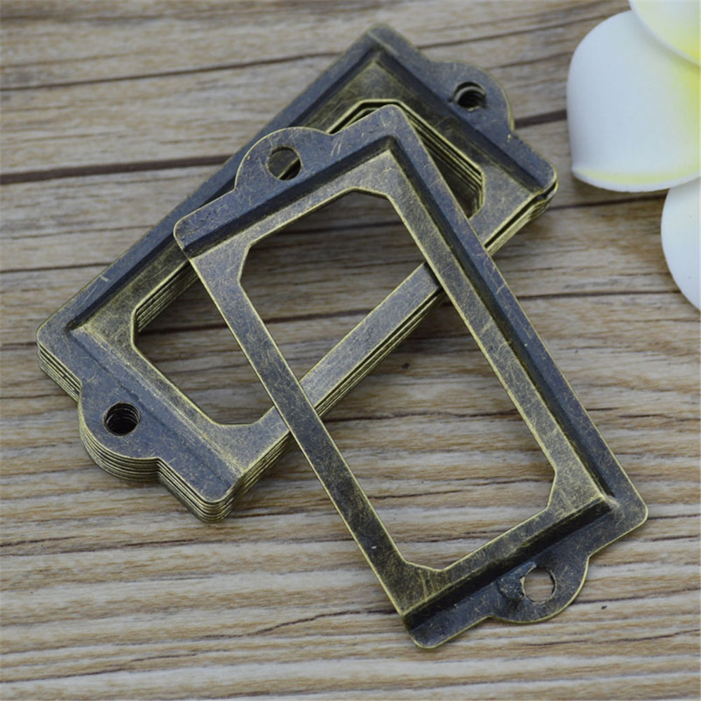 12PCS Antique Brass Metal Label Pull Frame Handle File Name Card Holder for Furniture Cabinet Dr...