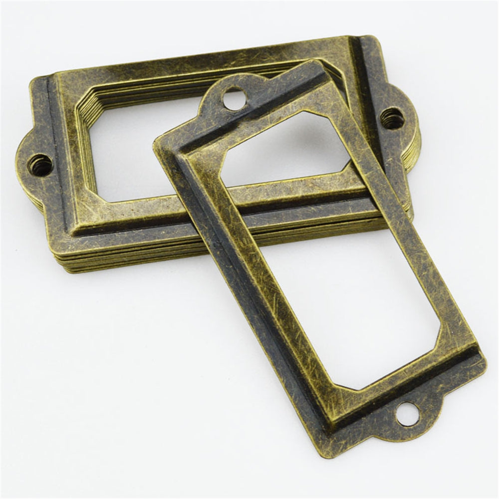 12PCS Antique Brass Metal Label Pull Frame Handle File Name Card Holder for Furniture Cabinet Dr...
