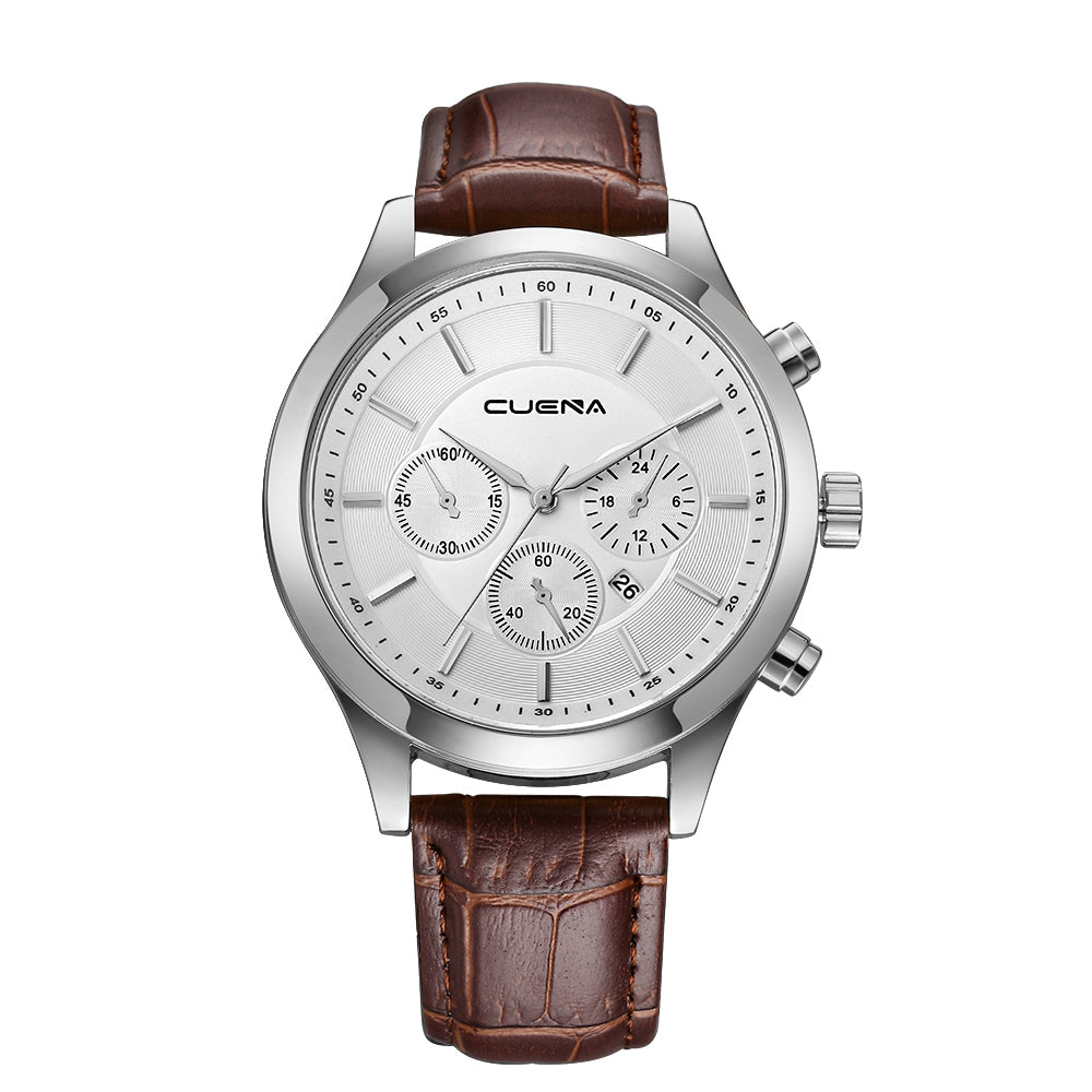 CUENA 6618P Fashion Casual Leather Strap Men Retro Quartz Wristwatch