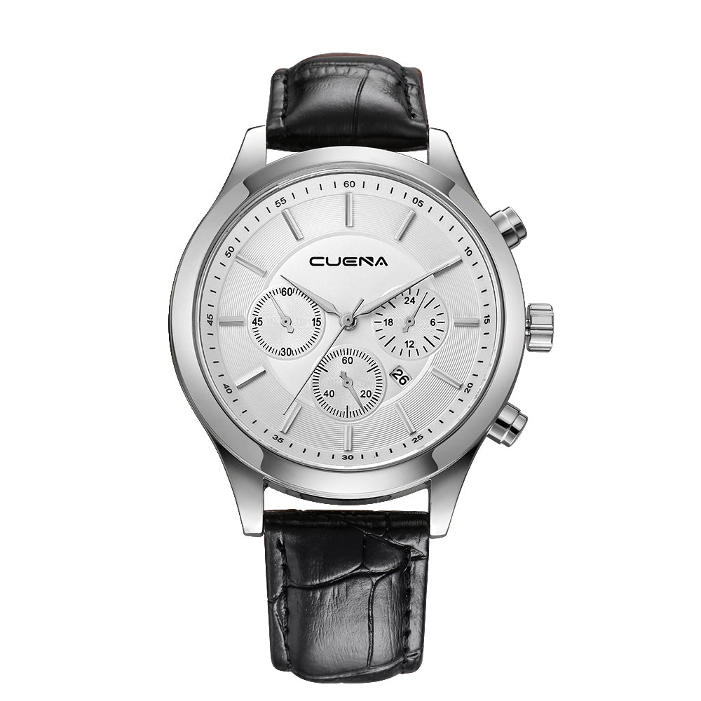 CUENA 6618P Fashion Casual Leather Strap Men Retro Quartz Wristwatch