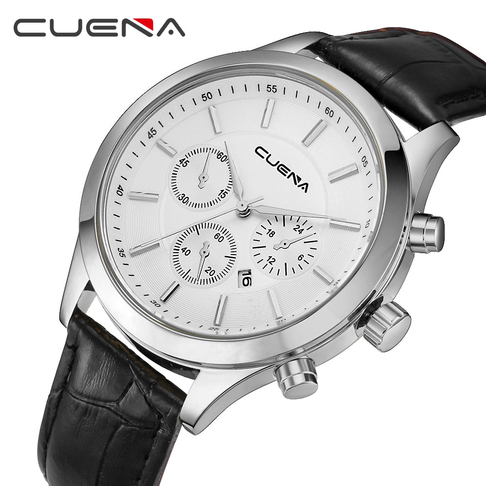 CUENA 6618P Fashion Casual Leather Strap Men Retro Quartz Wristwatch