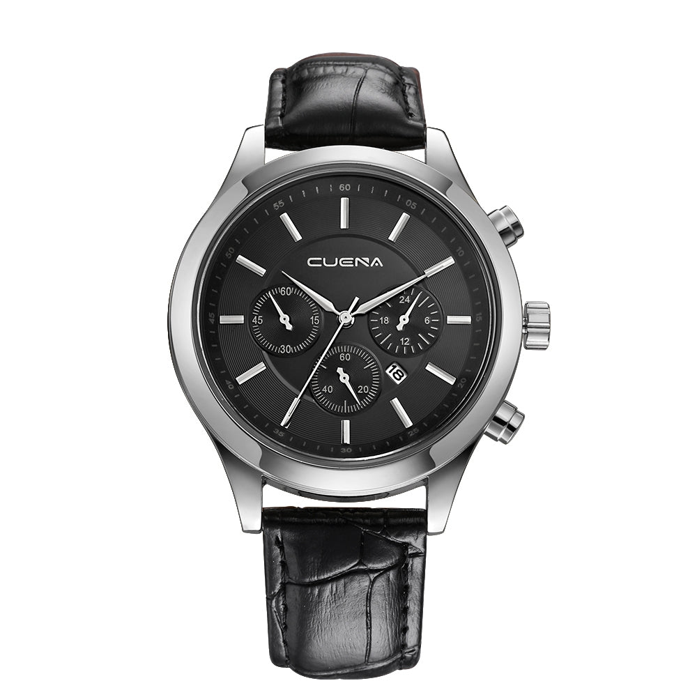 CUENA 6618P Fashion Casual Leather Strap Men Retro Quartz Wristwatch