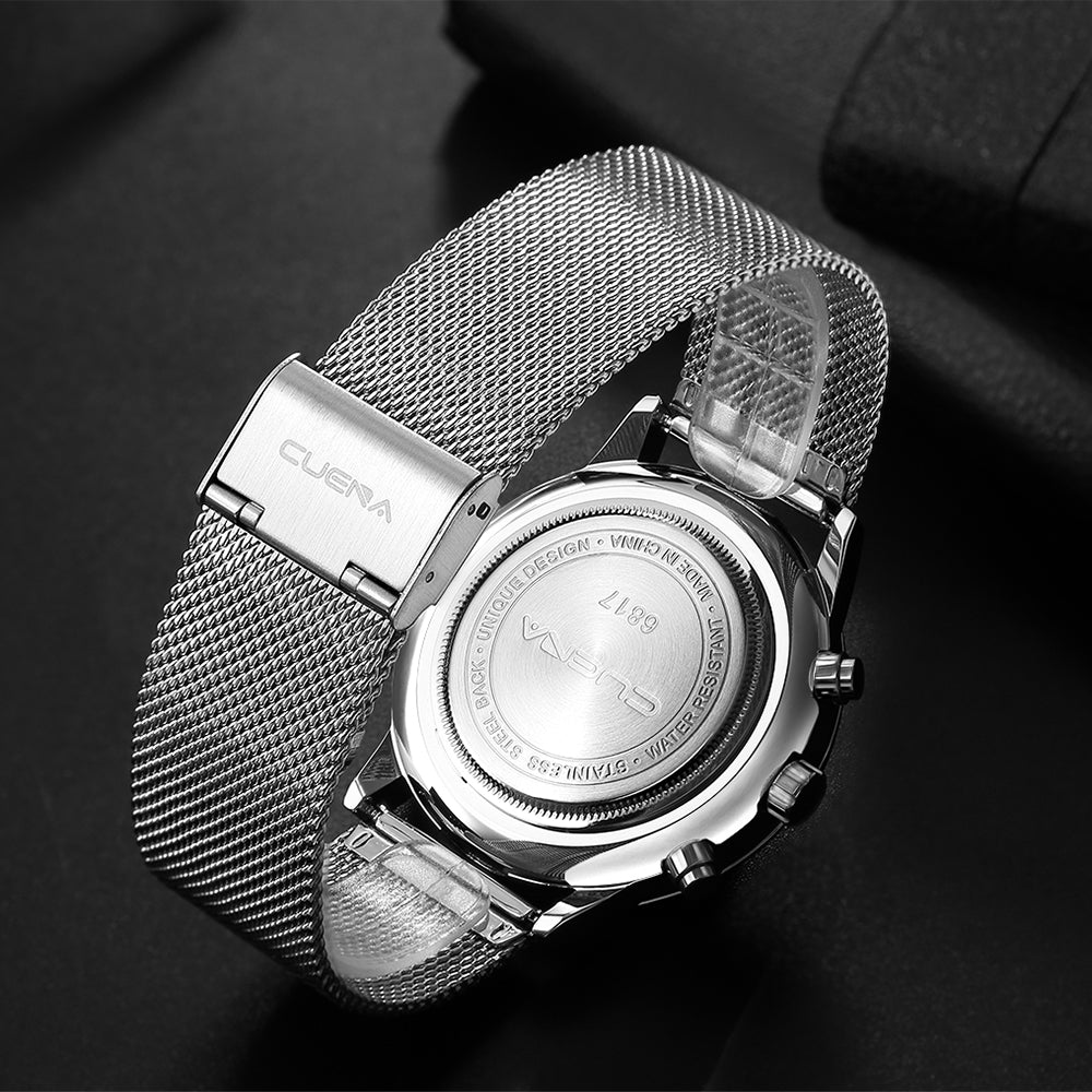 CUENA 6817G Fashion Casual Stainless Steel Grid Wrist Watch for Men