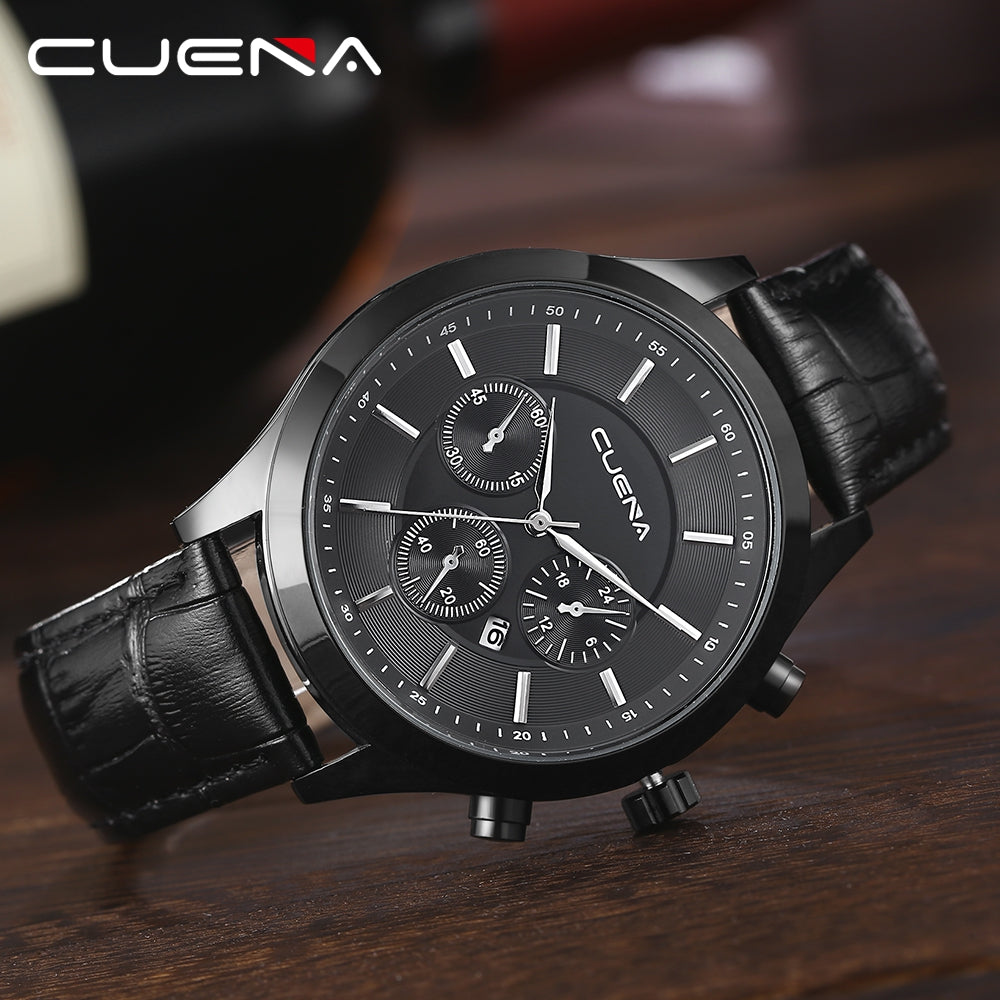 CUENA 6618P Fashion Casual Leather Strap Men Retro Quartz Wristwatch