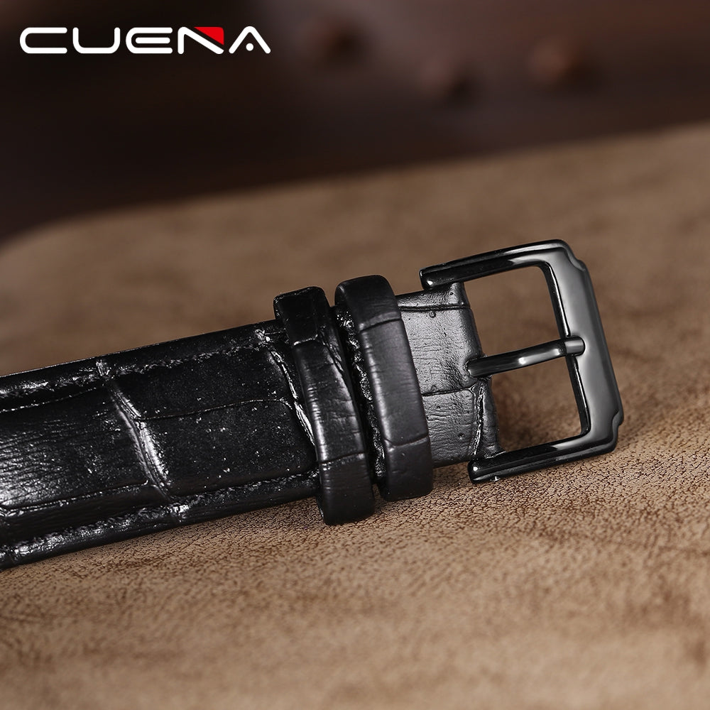 CUENA 6618P Fashion Casual Leather Strap Men Retro Quartz Wristwatch