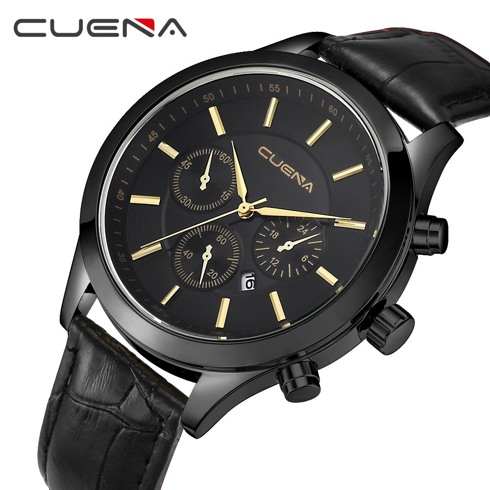 CUENA 6618P Fashion Casual Leather Strap Men Retro Quartz Wristwatch