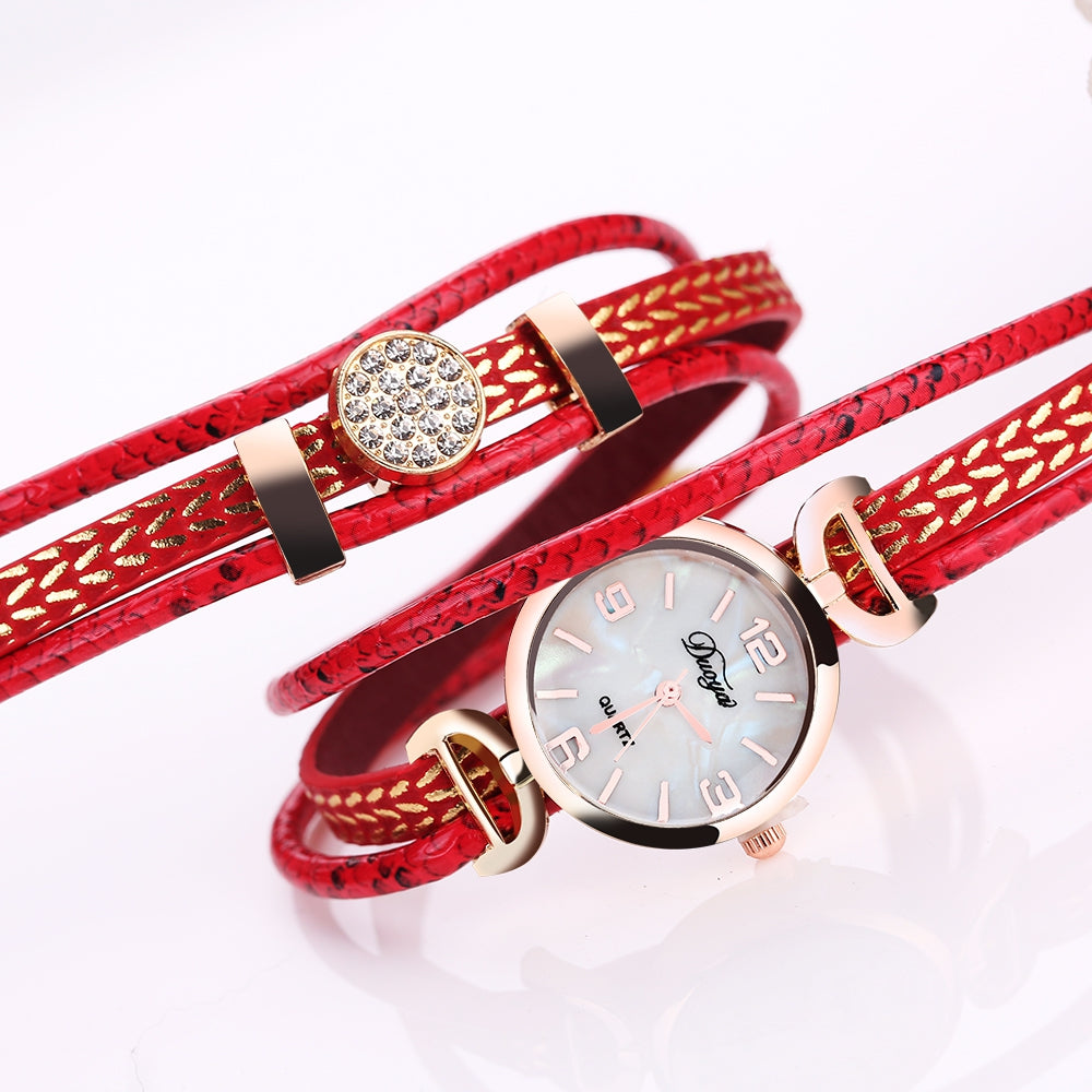 DUOYA D172 Women Round Quartz Bracelet Watch with Diamond