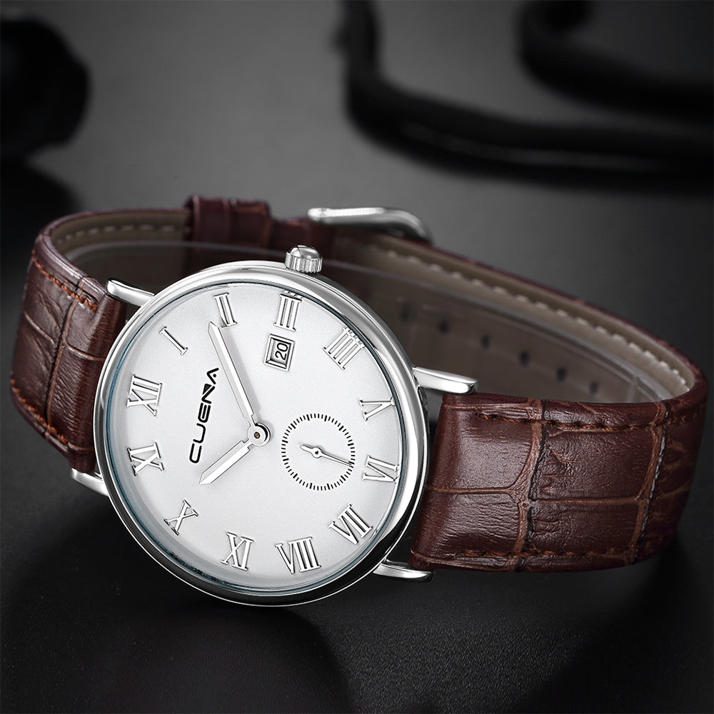 CUENA 6601P Men Fashion Casual Trendy Leather Quartz Wristwatch