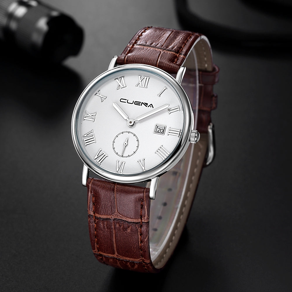 CUENA 6601P Men Fashion Casual Trendy Leather Quartz Wristwatch
