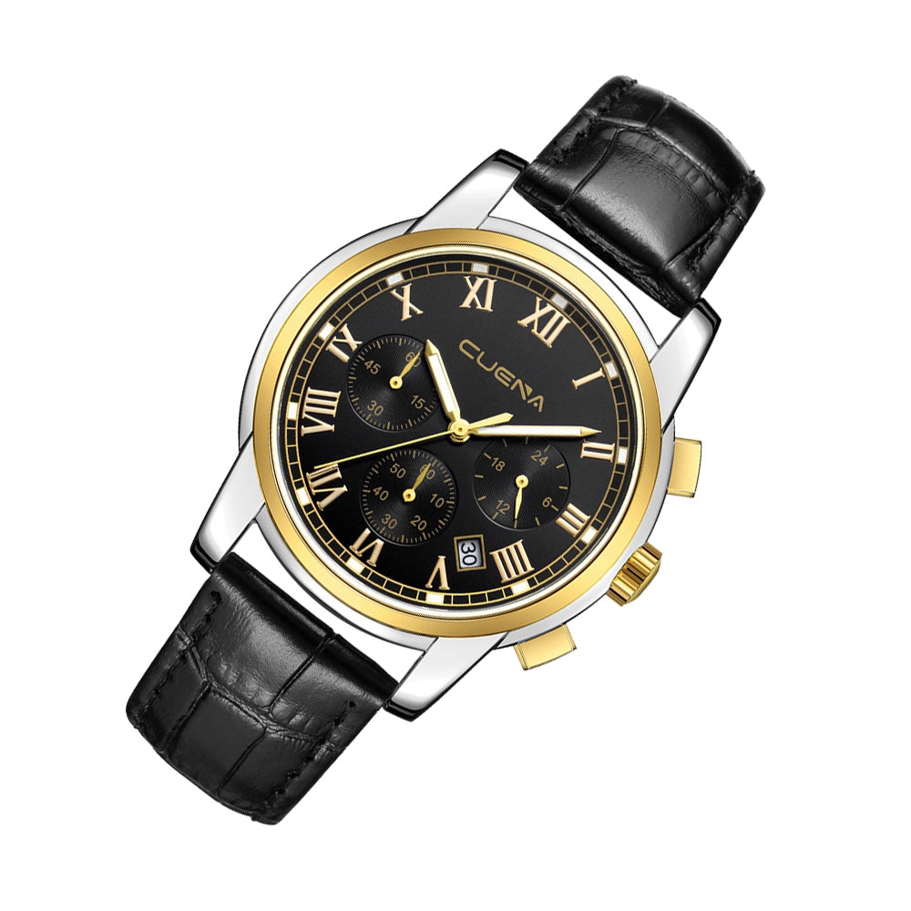 CUENA 6609P Men's Fashion Trendy Multifunction Leather Strap Quartz Wristwatch