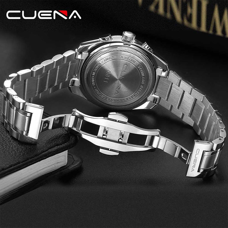 CUENA 6811G Men Fashion Sports Multifunction Chronograph Alloy Case Stainless Steel Strap Quartz...