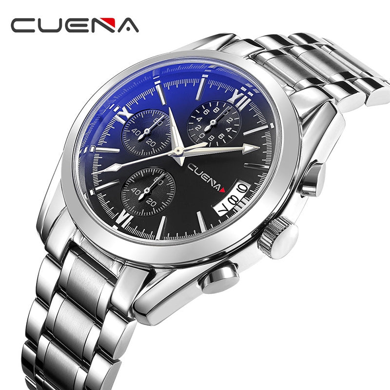 CUENA 6811G Men Fashion Sports Multifunction Chronograph Alloy Case Stainless Steel Strap Quartz...