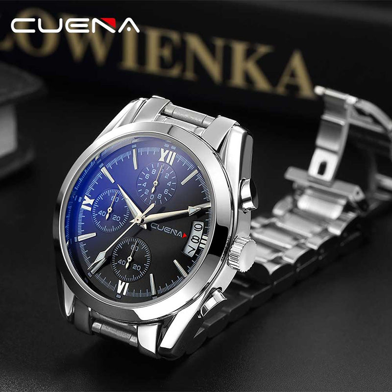 CUENA 6811G Men Fashion Sports Multifunction Chronograph Alloy Case Stainless Steel Strap Quartz...