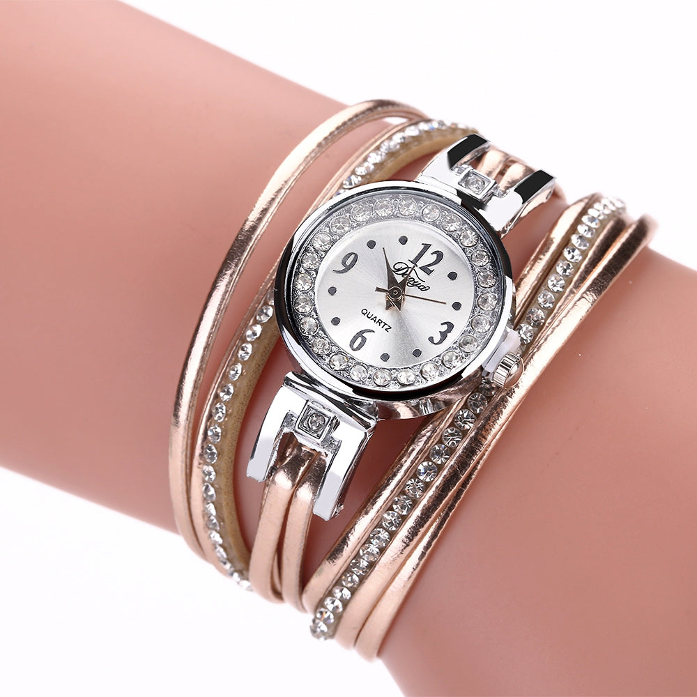 DUOYA D174 Ladies Fashion Analog Quartz PU Leather Diamond Watch