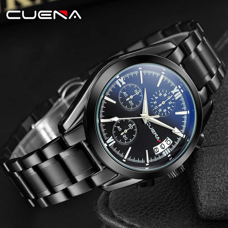 CUENA 6811G Men Fashion Sports Multifunction Chronograph Alloy Case Stainless Steel Strap Quartz...