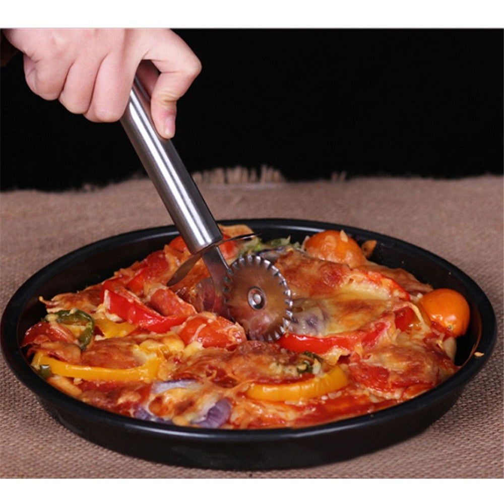 Double Roll Pizza Cutter Stainless Steel Pastry Dough Crimping Machine Round Hob Lace Kitchen Kn...