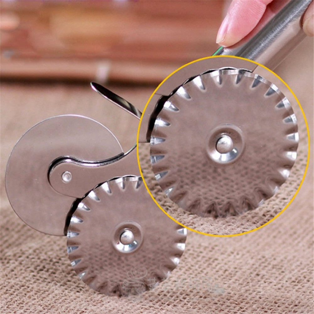 Double Roll Pizza Cutter Stainless Steel Pastry Dough Crimping Machine Round Hob Lace Kitchen Kn...