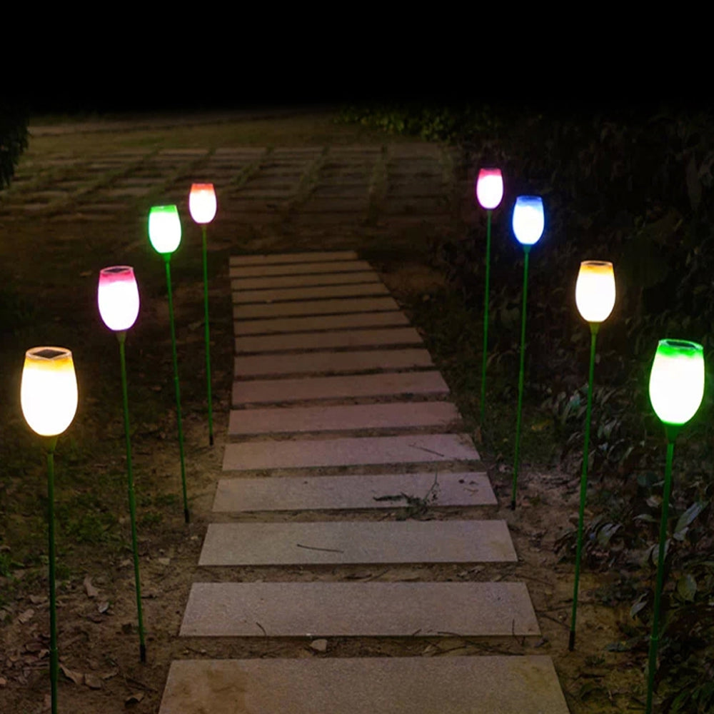4PCS Outdoor Solar Powered Tulips Lawn LED Bulbs Light For Garden Decoration Yard Pathway Stake ...