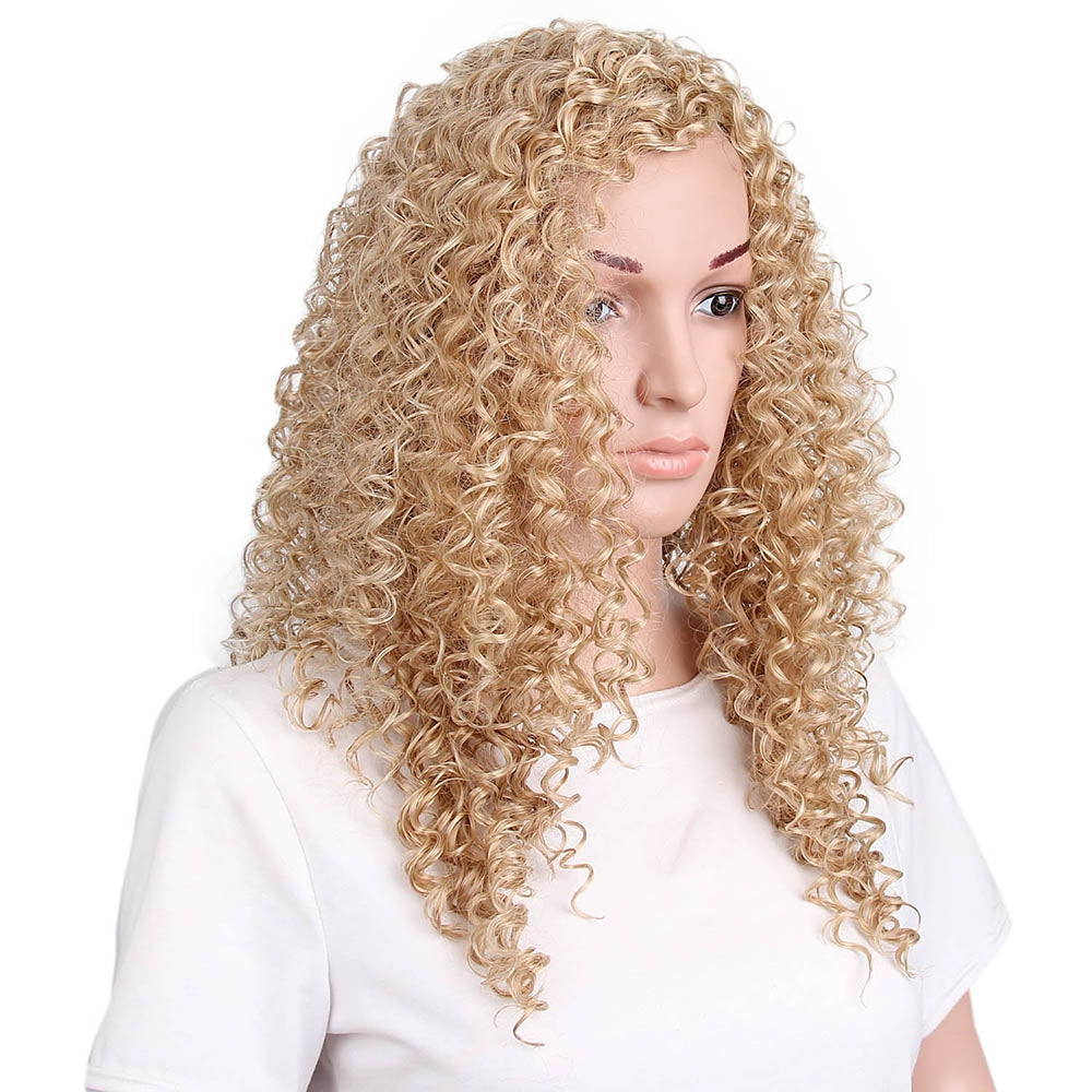 Afro Kinky Curly Long Hair Synthetic Light Blonde Wig for African American Women