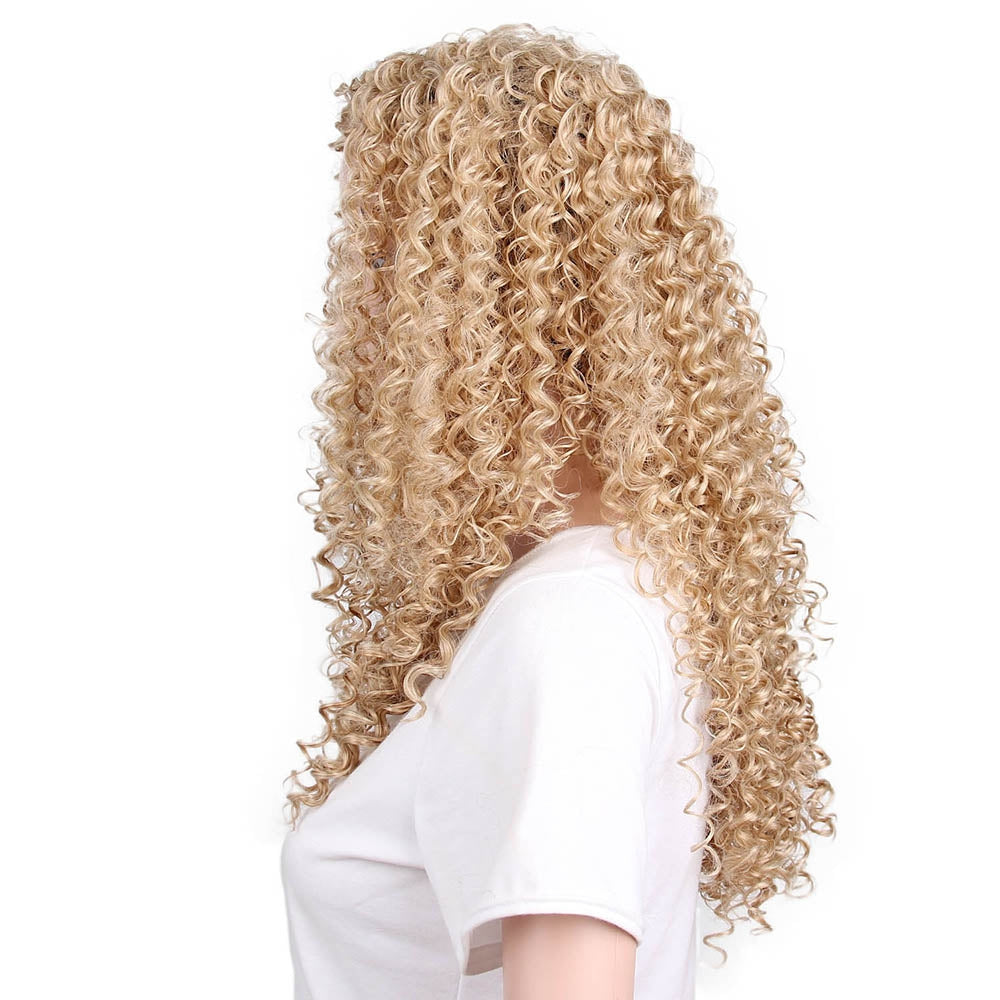 Afro Kinky Curly Long Hair Synthetic Light Blonde Wig for African American Women