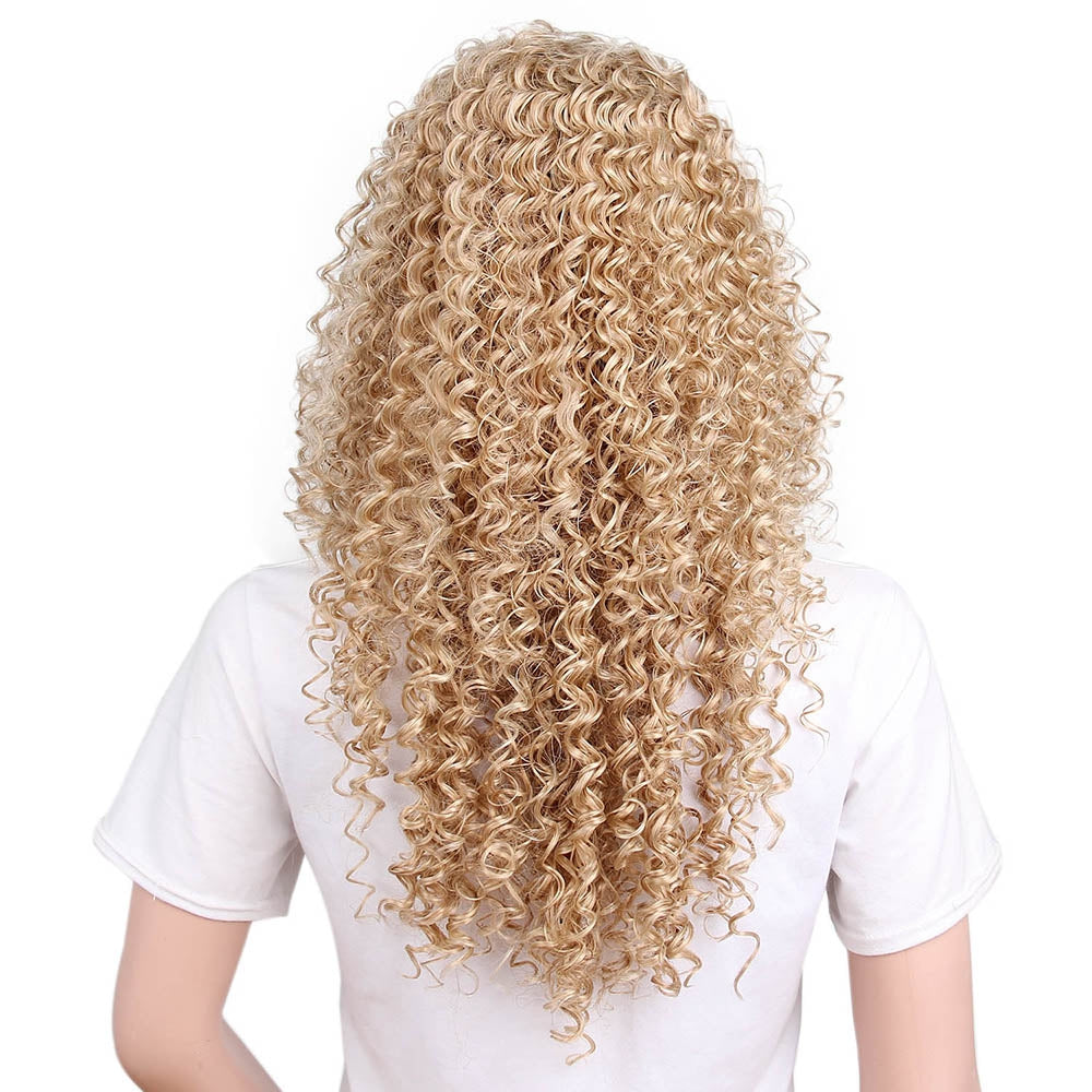 Afro Kinky Curly Long Hair Synthetic Light Blonde Wig for African American Women