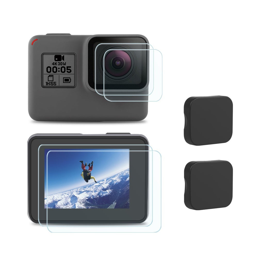 2 Packs Tempered Glass Screen Protector + Camera Lens Film + Lens Protective Cap Set  for Gopro ...