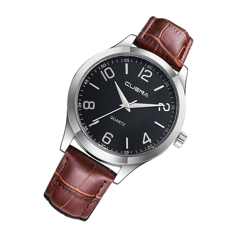 CUENA 6615P Fashion Casual Simple Retro Leather Strap Men Quartz Wristwatch