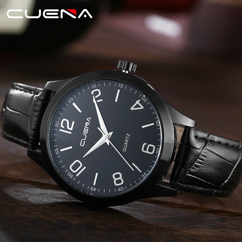CUENA 6615P Fashion Casual Simple Retro Leather Strap Men Quartz Wristwatch