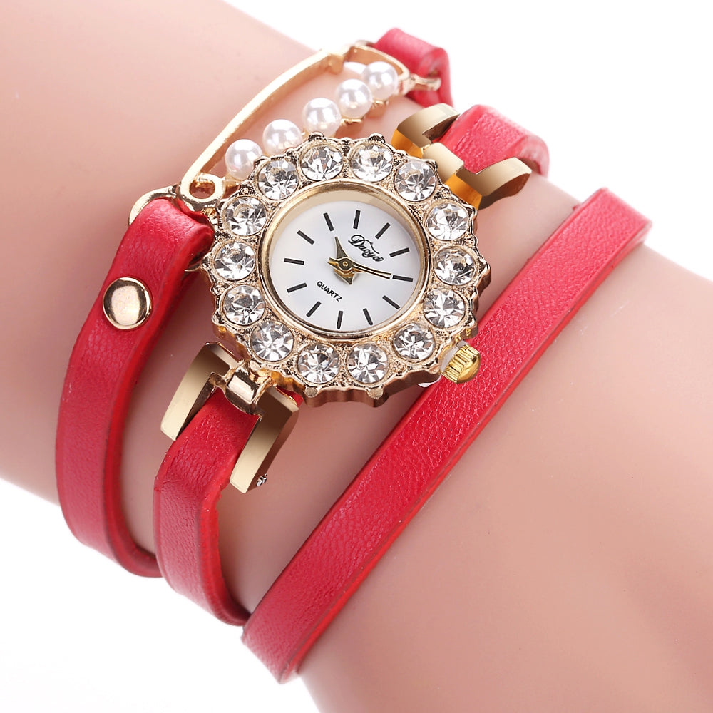 DUOYA D186 Leather Strap Analog Quartz Bracelet Wrist Watch for Women