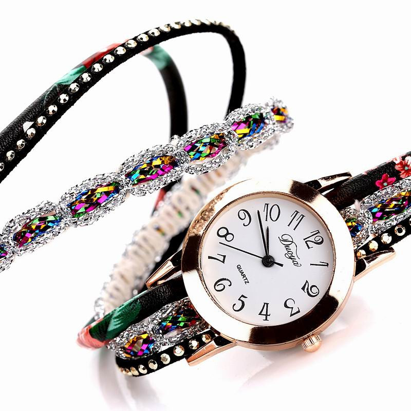 DUOYA D048 Women Wrap Around Floral Bracelet Wrist Watch