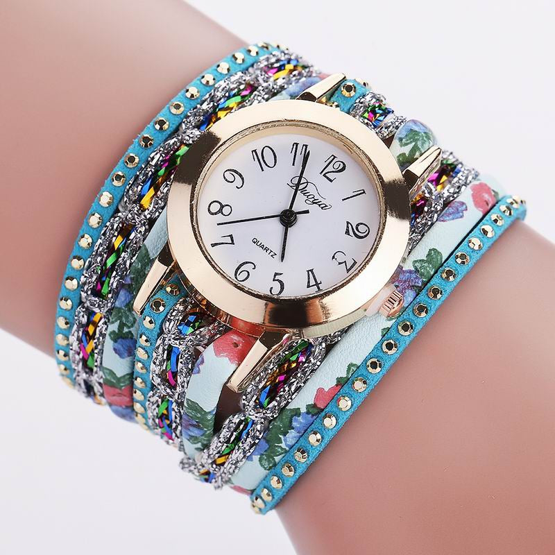DUOYA D048 Women Wrap Around Floral Bracelet Wrist Watch