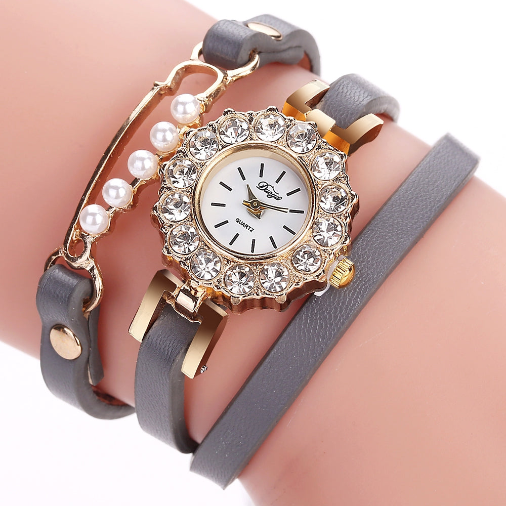 DUOYA D186 Leather Strap Analog Quartz Bracelet Wrist Watch for Women