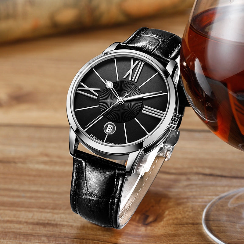 Cadisen C8113 Men Luxury Clock Automatic Genuine Leather Wristwatch
