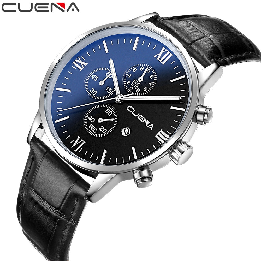 CUENA 6612P Fashion Causal Genuine Leather Strap Men's Quartz Wristwatch