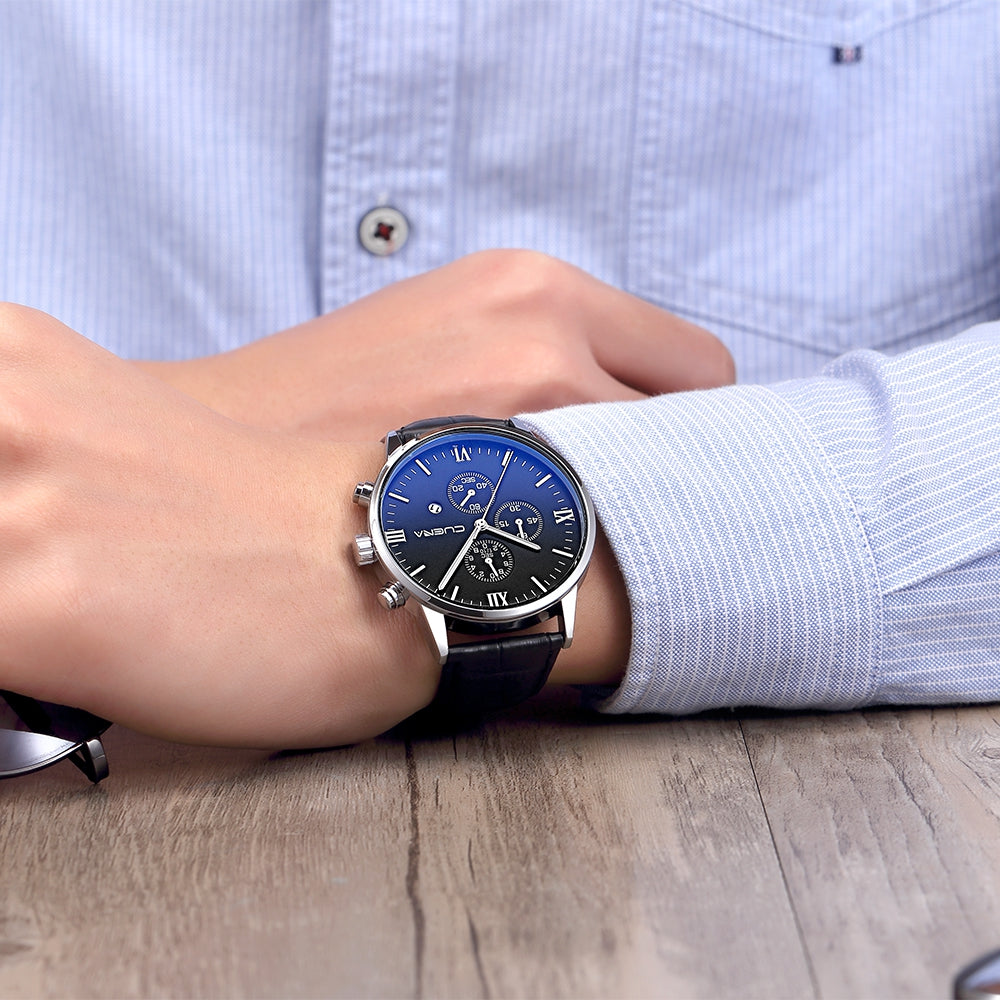 CUENA 6612P Fashion Causal Genuine Leather Strap Men's Quartz Wristwatch