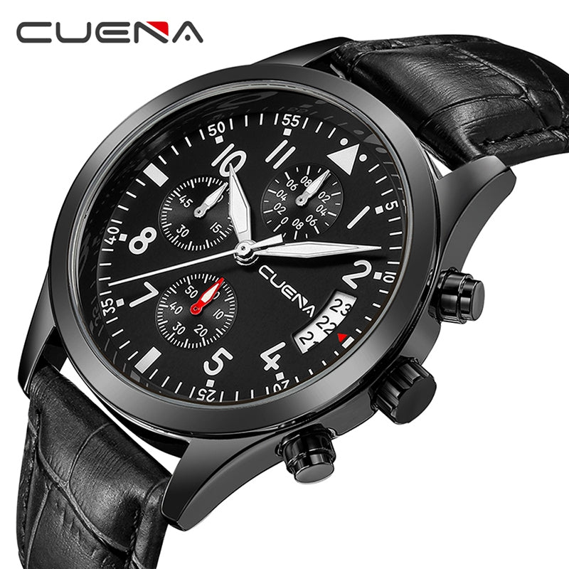 CUENA 6810P Genuine Leather Quartz Watch Sports Multifunctional Men Watch