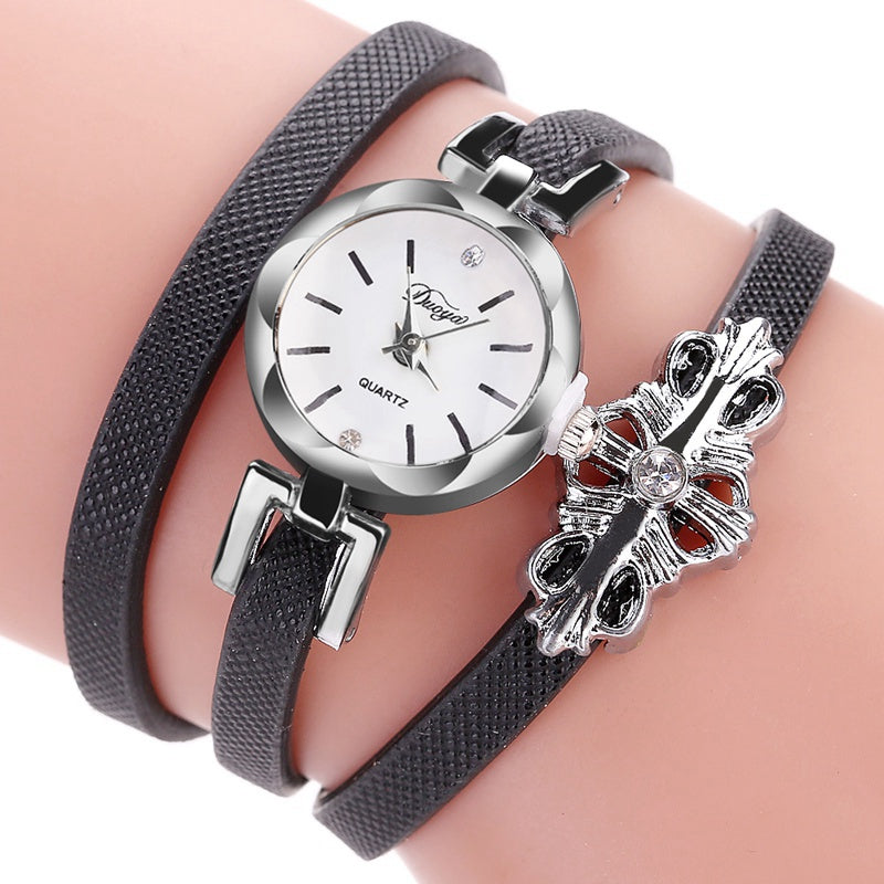 DUOYA D180 Ladies Pendant Bracelet Watch Solid Color Belt PU Watch