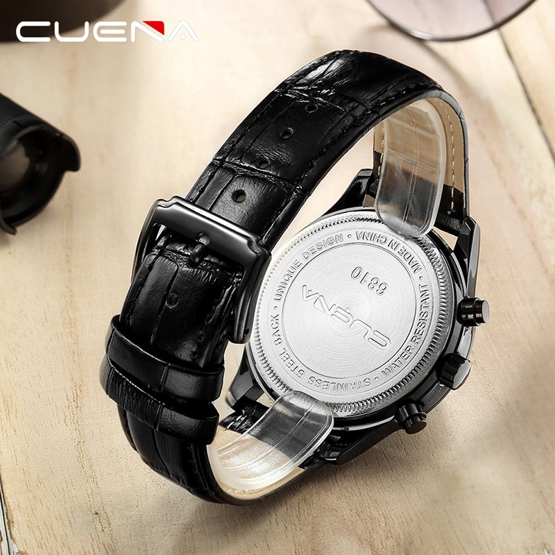 CUENA 6810P Genuine Leather Quartz Watch Sports Multifunctional Men Watch