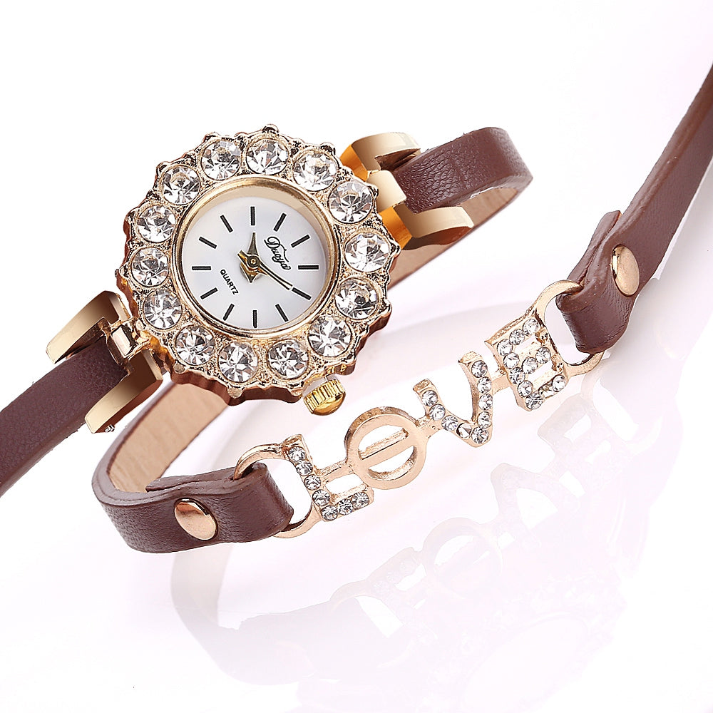 DUOYA D185 Women Analog Quartz Leather Wrist Watch with LOVE Letters