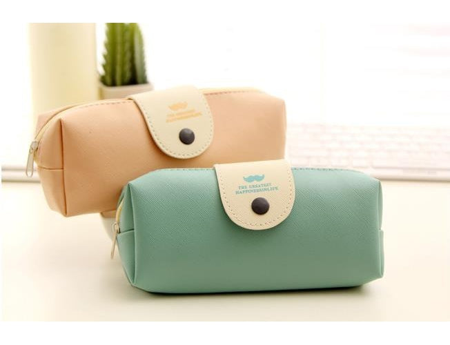 Affordable Fashion Stationery Cute Little Pure and Fresh Solid Candy Color Pen Case Mustache Pat...