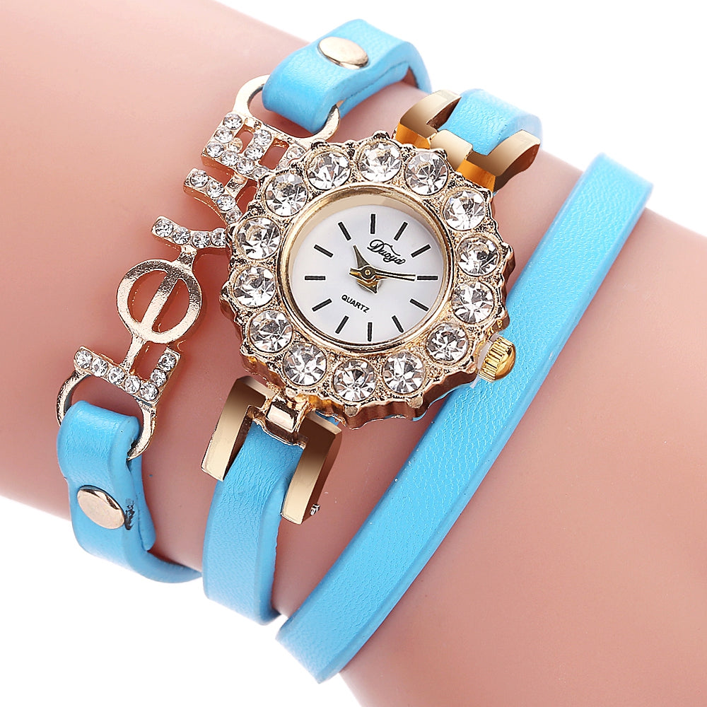 DUOYA D185 Women Analog Quartz Leather Wrist Watch with LOVE Letters