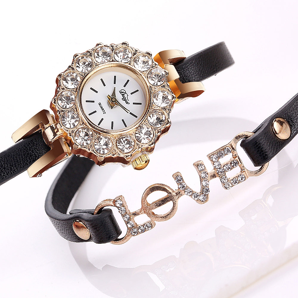 DUOYA D185 Women Analog Quartz Leather Wrist Watch with LOVE Letters