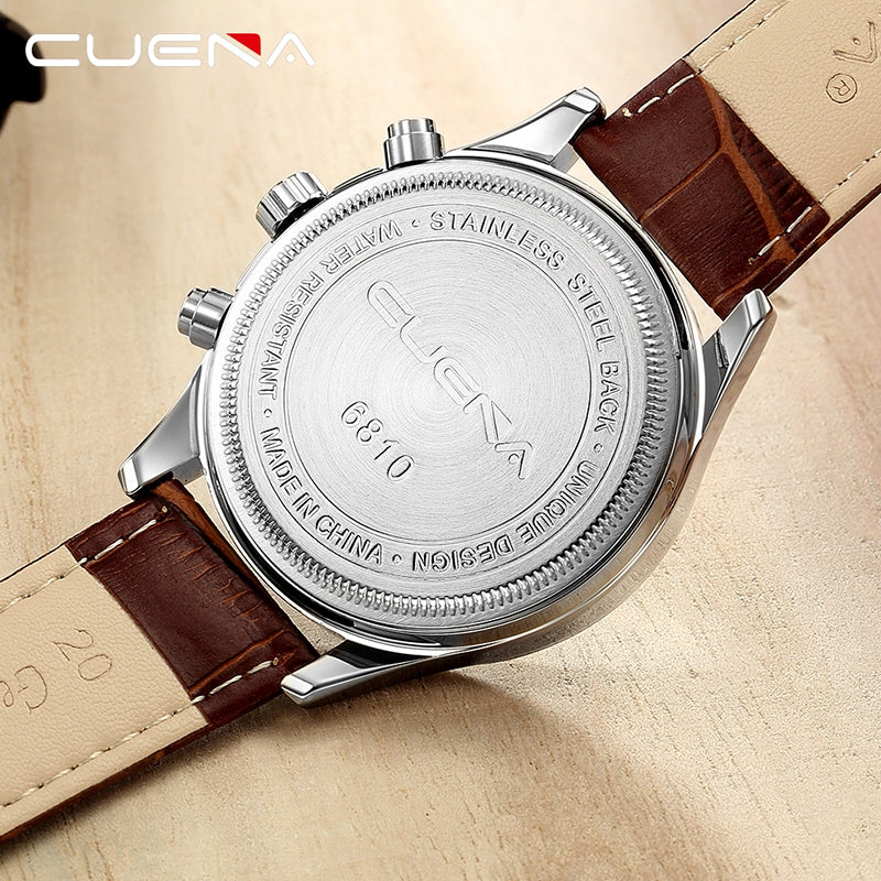 CUENA 6810P Genuine Leather Quartz Watch Sports Multifunctional Men Watch