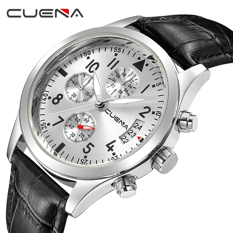 CUENA 6810P Genuine Leather Quartz Watch Sports Multifunctional Men Watch