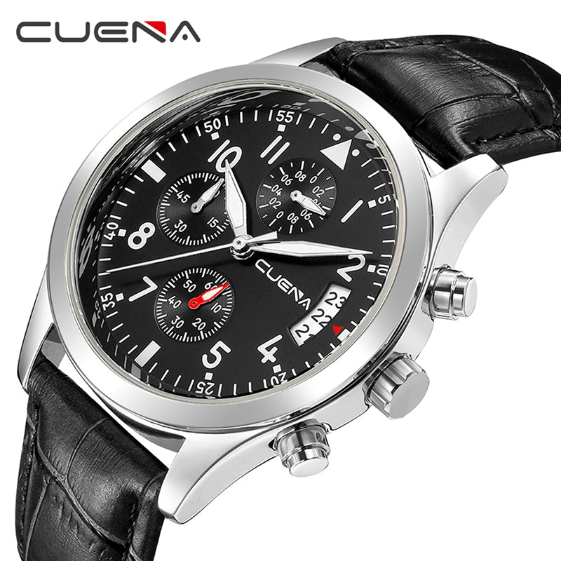 CUENA 6810P Genuine Leather Quartz Watch Sports Multifunctional Men Watch